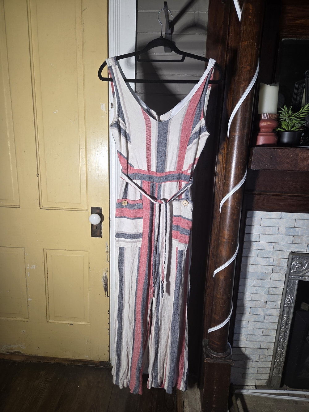 Striped Sleeveless Jumpsuit with Tie Waist